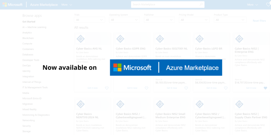 Cyber Basics Microsoft Marketplace portaal